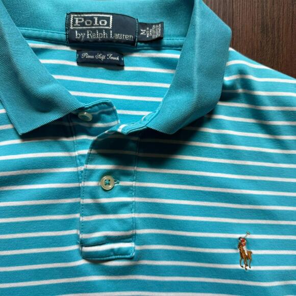 Polo by Ralph Lauren Blue White Stripe Pima Cotton Polo Shirt M - Picture 2 of 5